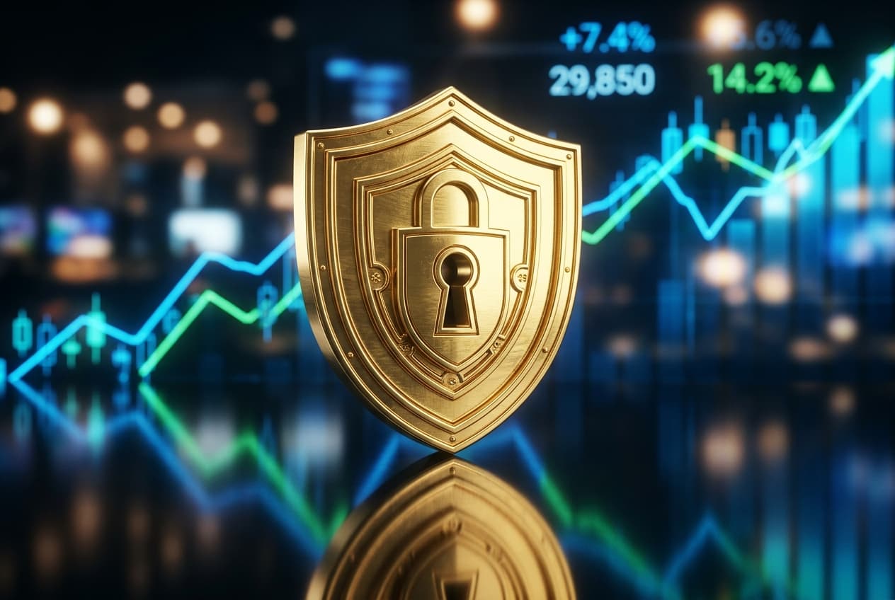 Gold metallic shield lock showing financial security